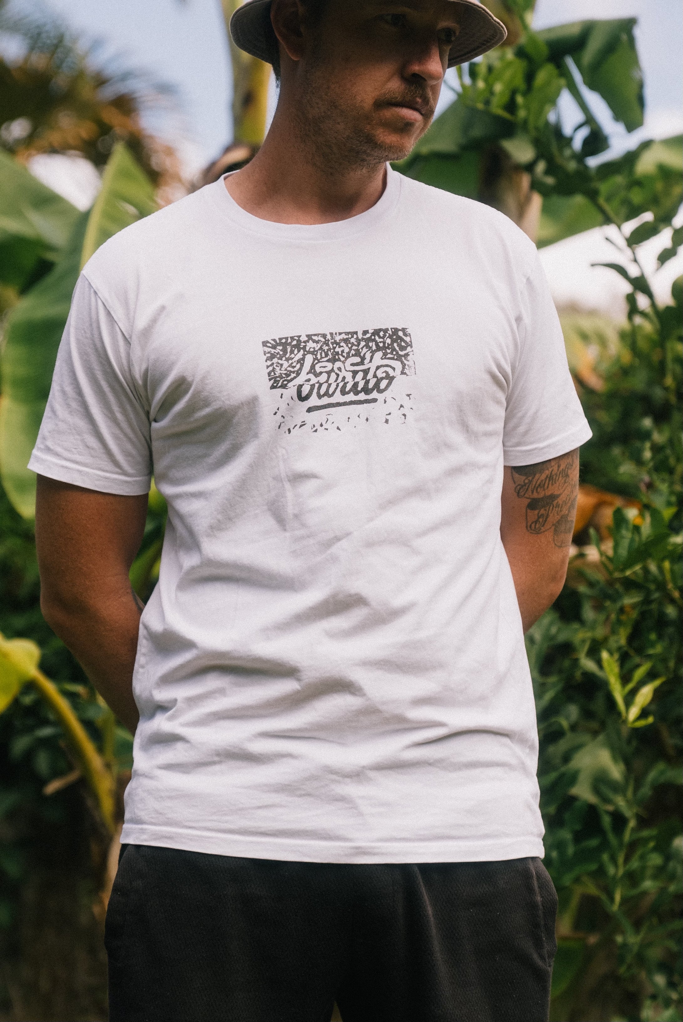 Hand “block” Printed tee // white